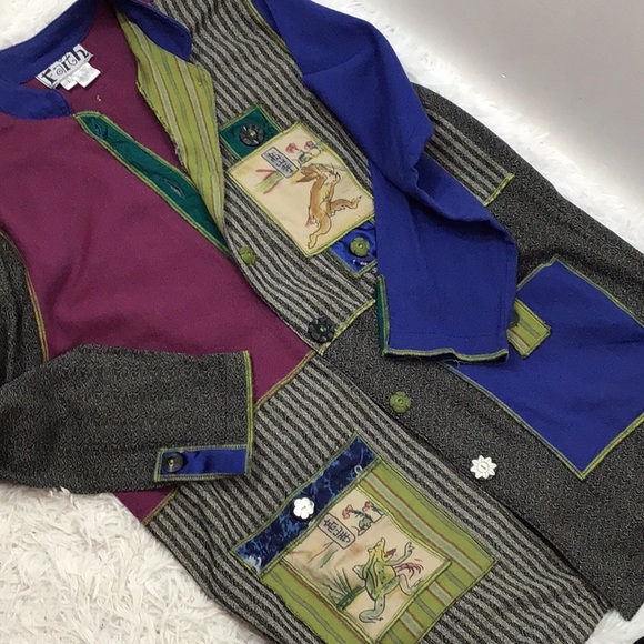 Hand painted vintage Celia Forrester patchwork bunny jacket L - Picture 12 of 12